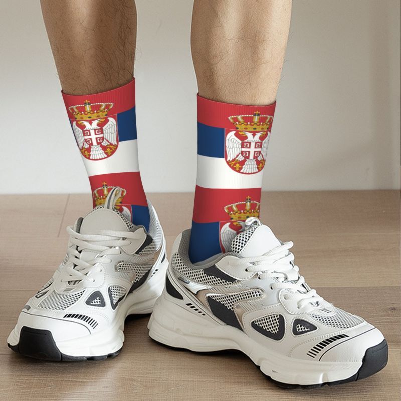 Calcetines con estampado divertido de la bandera de Serbia para hombre y mujer, medias elásticas para verano, Otoño e Invierno