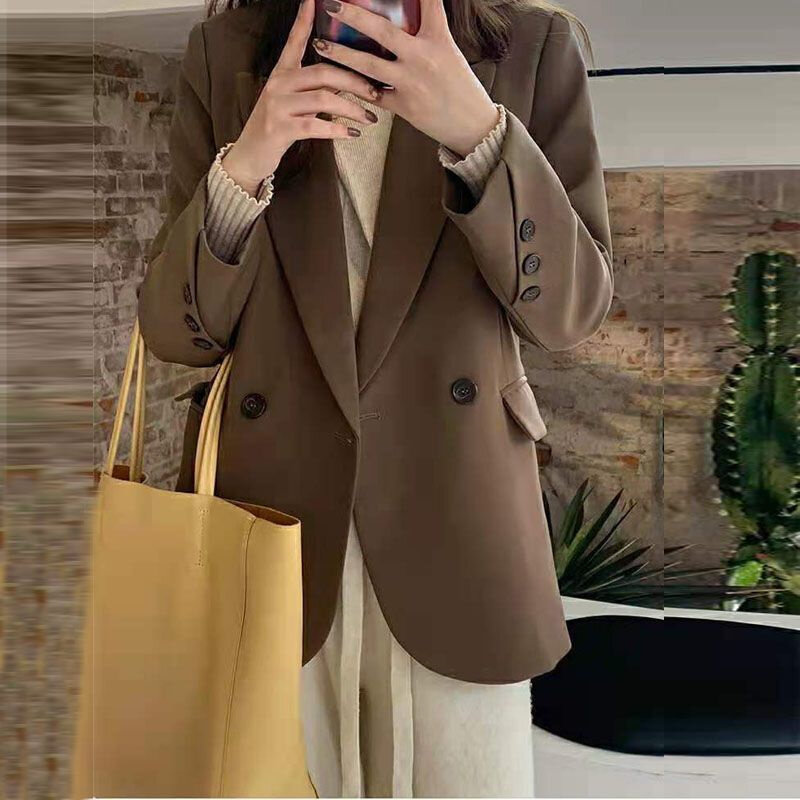 Suit Coat Women Spring Autumn Double breasted Green Suit Slim Fit Show Slim Temperament Show Slim Net Red Fried Street Top Trend