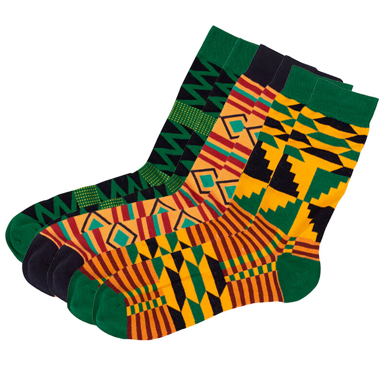 3 par/paczka skarpetki damskie afrykański nadruk w paski projekt w kratę kolorowe miękkie skarpetki wypoczynek deskorolka skarpetki zabawny prezent Multicolor