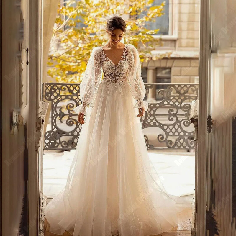 2024 Bohemen Tule Vrouwen Trouwjurken Dweilen Lengte Prachtige Prinses Bruidsjurken Formele Vestidos Elegante Feminino Luxo