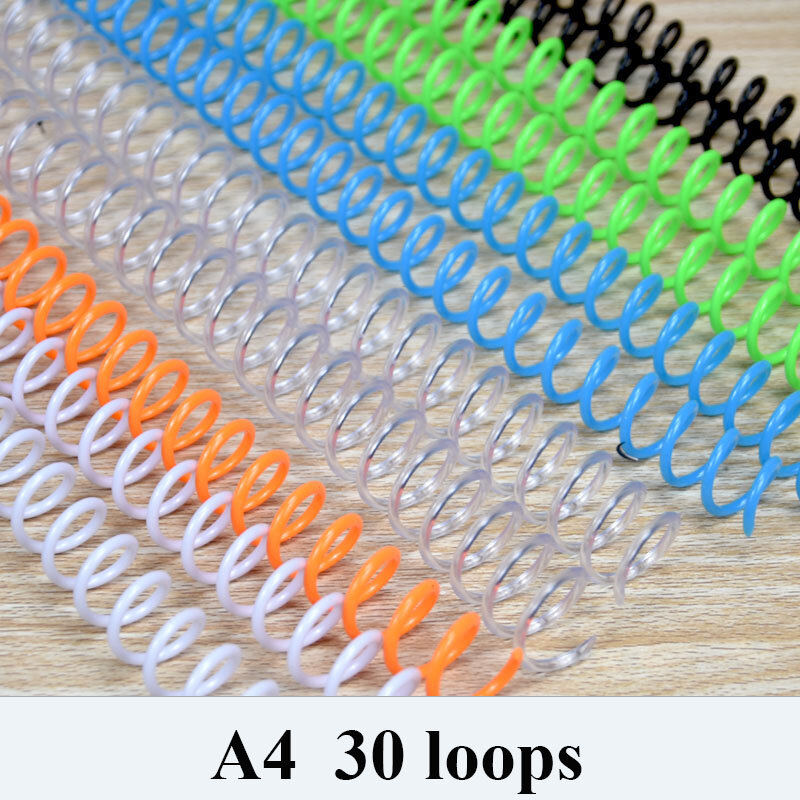 A4 espiral de plástico encadernação anel, Notebook suprimentos, único fio, 30-Hole, 20Pcs