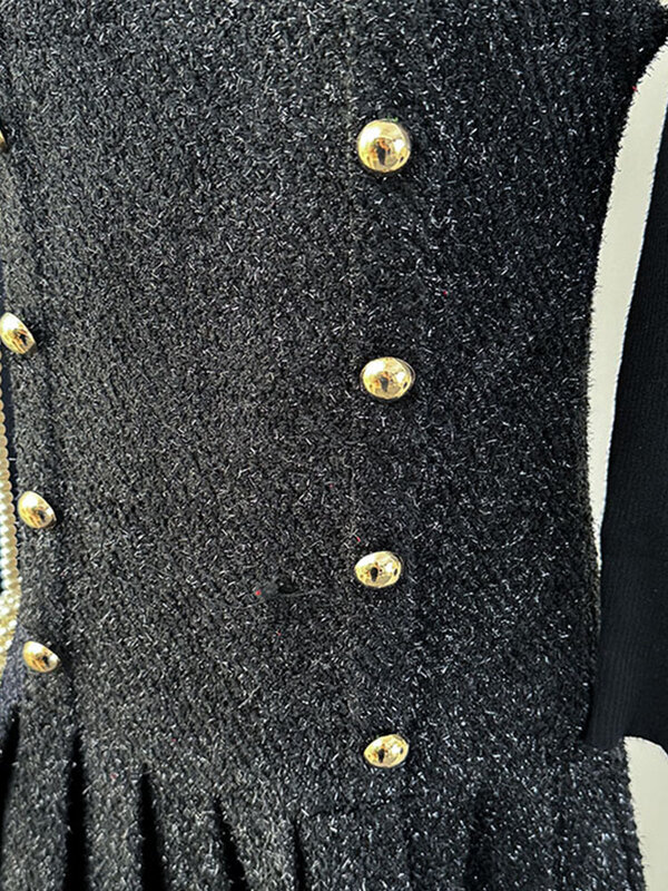Saia de suspensão plissada de lã feminina e parte inferior superior, conjunto francês de duas peças, novo, primavera, outono, 2024