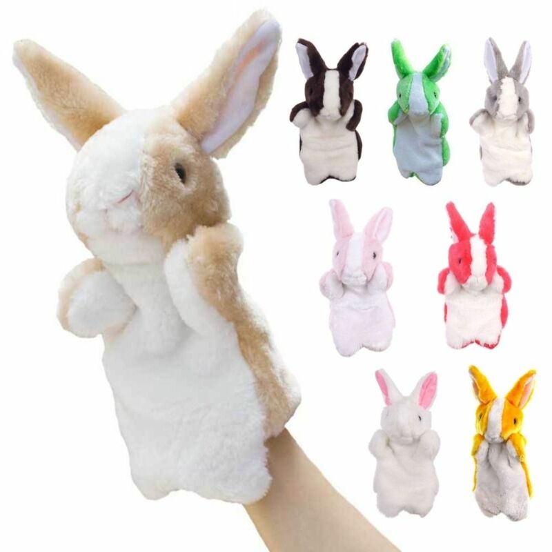 Marioneta de mano de conejo de peluche para niños, juguetes de aprendizaje de dibujos animados, marioneta de dedo de conejo, 8 colores