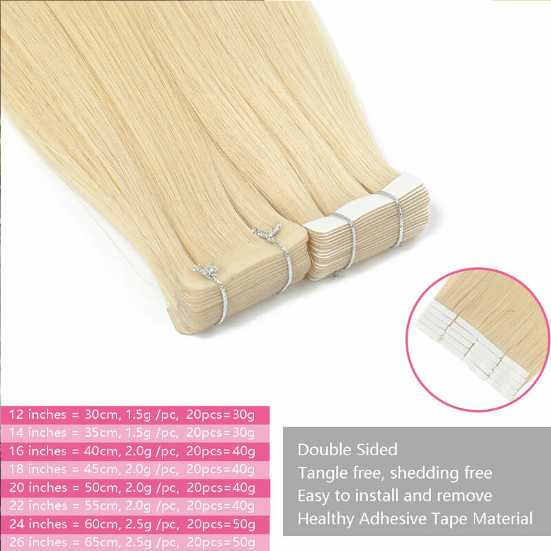 Straight Tape in Hair Extensions Human Hair Real Natural Brazilian Remy Hair Blonde Skin Weft For Women Adhesives Hair Extension