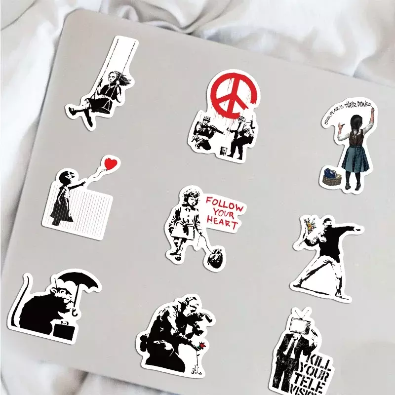 67PCS Banksy Sculptures Flower Thrower Stickers Cool Street Art Graffiti Decals for Luggage Laptop Skateboard Phone Stickers