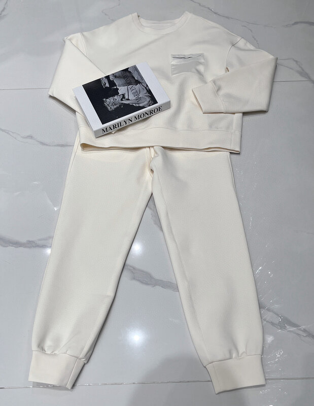 Imported cotton sporty elastic high waist pant suit