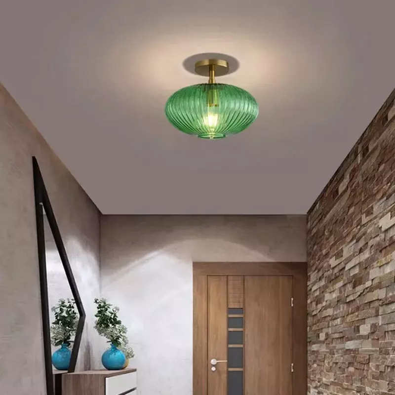 Lámparas de techo de cristal nórdico, bombillas LED simples para baño, balcón, dormitorio, iluminación interior