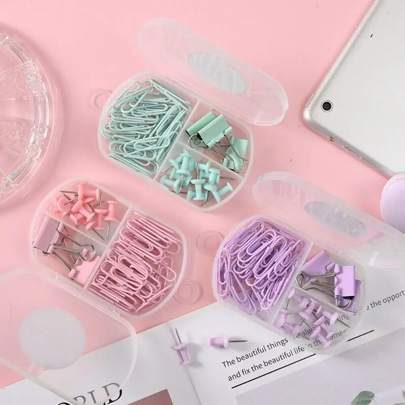 Multifunctional Push Pins Paper Clips Thumbtack Stationery Metal Clear Binder Clips Set School Office Supply