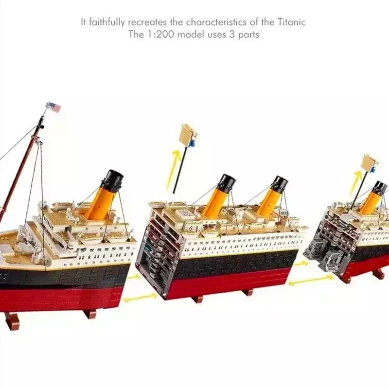 Décennie s de construction Titanic pour enfants, grand bateau de croisière, briques de bateau à vapeur, jouets de bricolage, cadeaux d'amour, soleil, en stock, compatible 99023, 10294