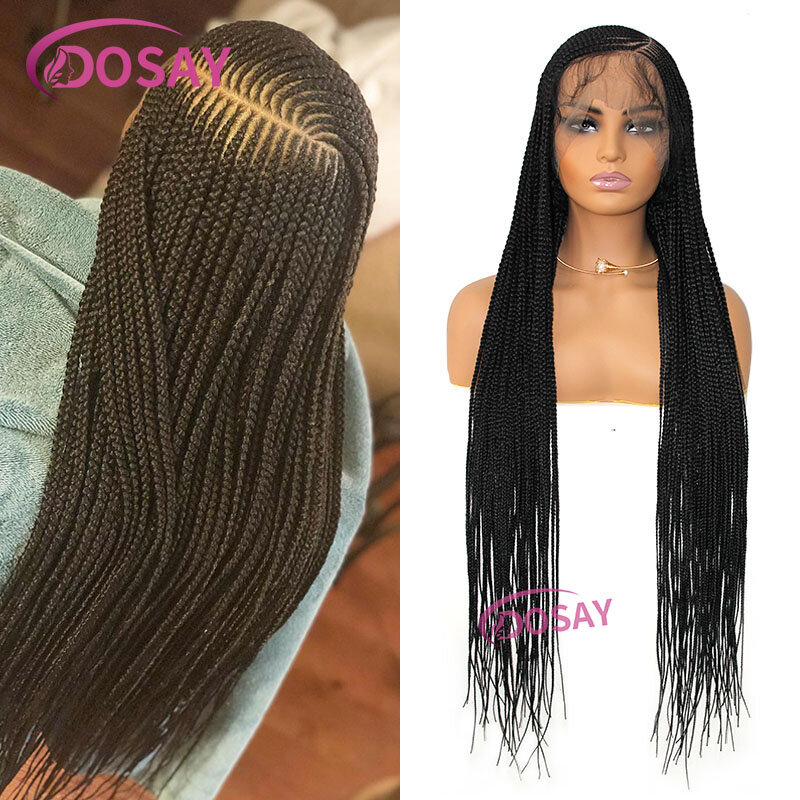 360 Full Lace Wig Twist Box Side Part Braided Wigs With Baby Hair Knotess Lace Front Wig Synthetic Braided Wigs For Women 36Inch