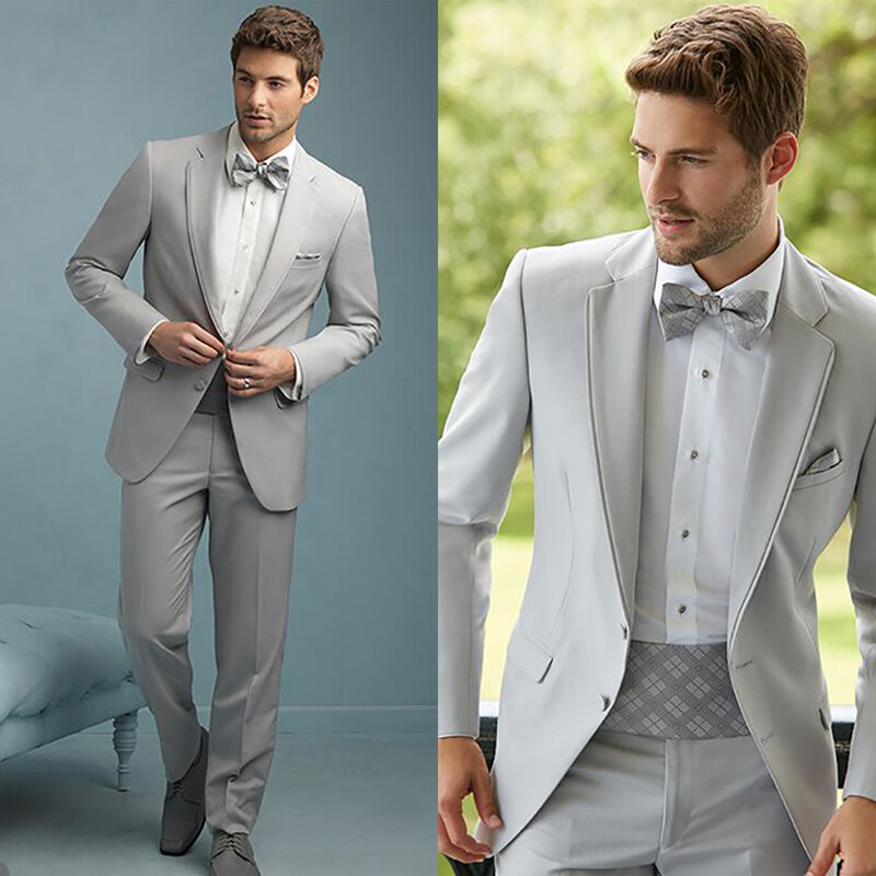 Nowy garnitury ślubne dla mężczyzn odzież dla pana młodego jednolity kolor Slim Fit wycięcie klapy smokingi biurowe 2 sztuki kurtka spodnie wykonane na zamówienie