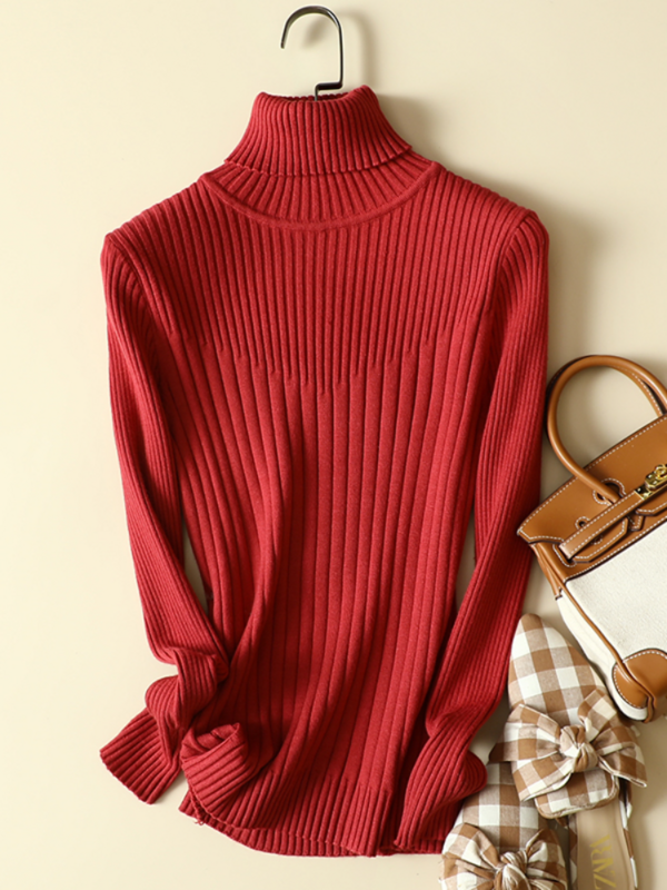 Suéter de punto liso para mujer, jerseys de cuello alto, elástico, combina con todo, elegante, de oficina, alta calidad, Invierno