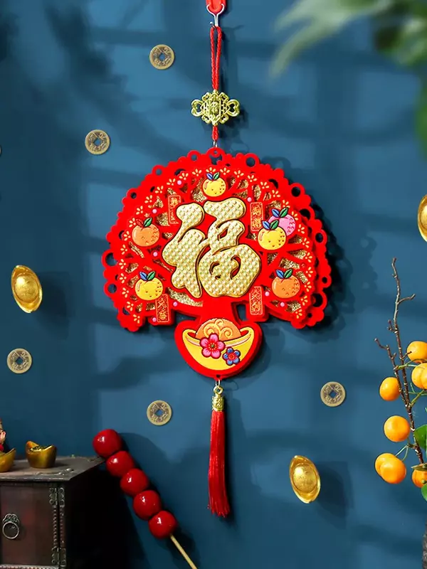 Liontin Fu karakter Festival Musim Semi tiga dimensi, dekorasi gantung pintu ruang tamu adegan tata letak kain