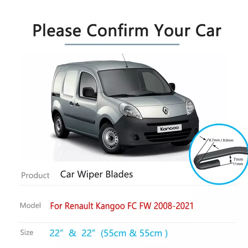 แขนตะขอสำหรับ Renault Kangoo FC MK2 2008 ~ 2021ใบที่ปัดน้ำฝนแบบไร้กรอบด้านหลังกระจกหน้าต่างกระจกบังลมหน้ารถยนต์