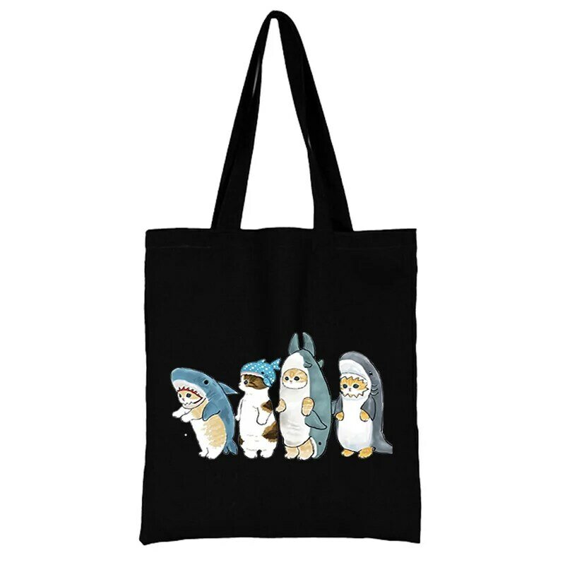 sac bandoulière tote bag sacs de shopping sacs fourre-tout Sac à bandoulière en toile pour femmes, Logo personnalisable, sac de shopping en tissu imprimé au dos pour chat, sacs à main de styliste personnalisé