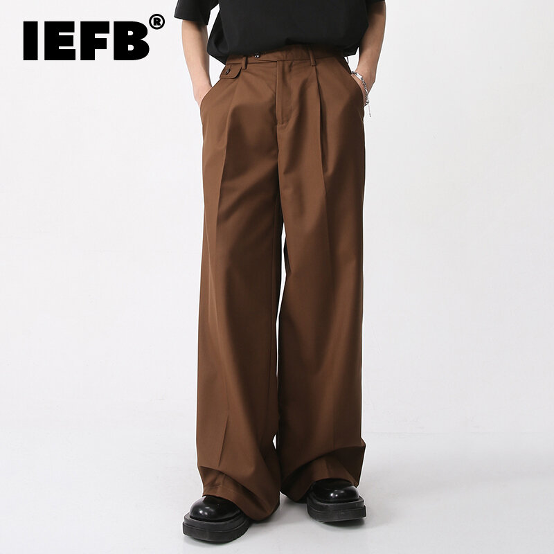 IEFB ผู้ชายฤดูใบไม้ผลิใหม่สบายๆกางเกงขายาวหลวม MODE Korea Simple 2023สีทึบสีทึบกางเกงผู้ชาย9A6959