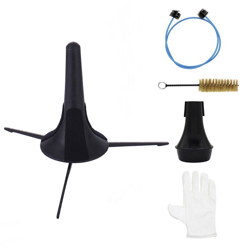 Kit de herramientas de limpieza de mantenimiento pequeño 5 en 1, soporte de trompeta, soporte silencioso, cepillo, cepillo de limpieza, silenciador y guantes