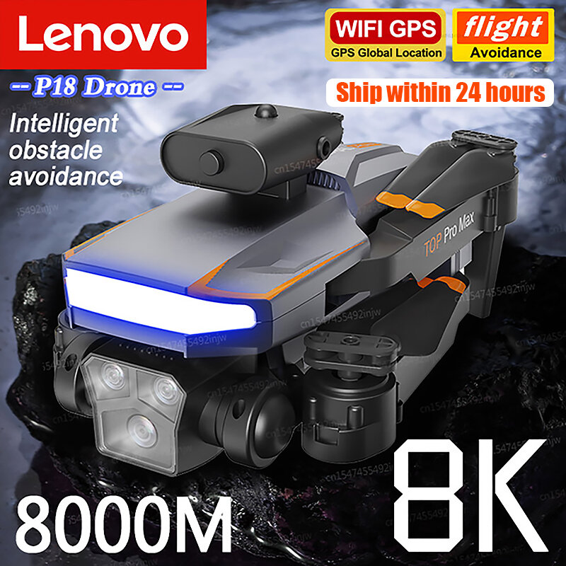 Lenovo-P18 Drone dobrável com câmera tripla HD, posicionamento de fluxo óptico, Evitar obstáculos, Fotografia HD Quadcopter, 8K, GPS