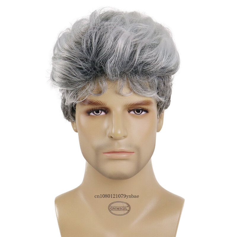 Męska szaro-peruka realistyczna peruka syntetyczna przystojny męski puszysty krótki Halloween Cosplay peruki włókno termoodporne czapka regulowana rozmiar