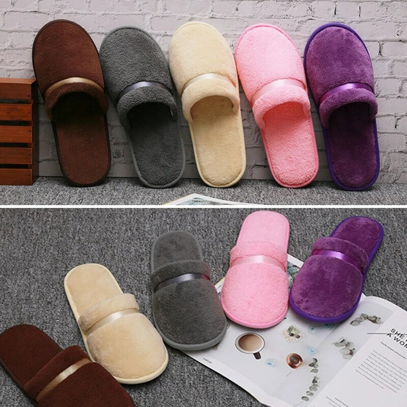 All-inclusive Coral Fleece Slippers Hotel Slippers Solid Color Warm Soft Non-slip Disposable Slippers Pantuflas Mujer Zapatos