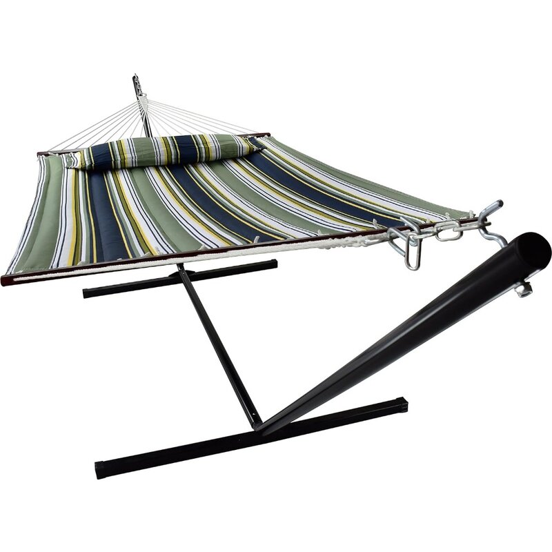 Hammock with Stand, Premium Cotton 53" Large Hammocks, Speedbags & Pillow Included, Heavy Duty 450lbs Portable Hammock
