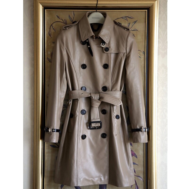 Новая куртка из натуральной кожи, Женская ветровка средней длины, двубортная облегающая куртка из овечьей кожи