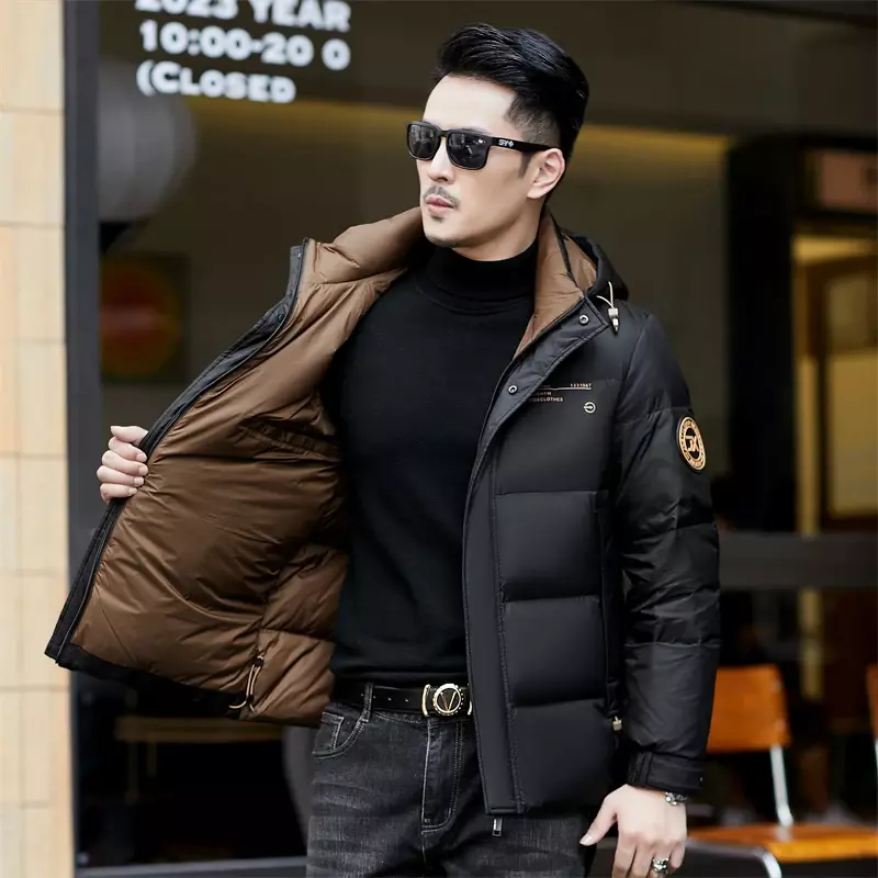 남성용 90% 화이트 구스 다운 재킷, 두꺼운 코트, 2023 후드 따뜻한 재킷, 클로징 트렌드 코트