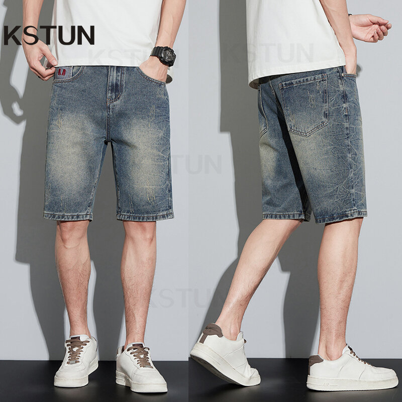 Męskie jeansowe szorty jeansowe 2024 szorty na lato modne etui niebieskie w stylu Retro szorty męskie proste smukłe spodnie do kolan w stylu Vintage