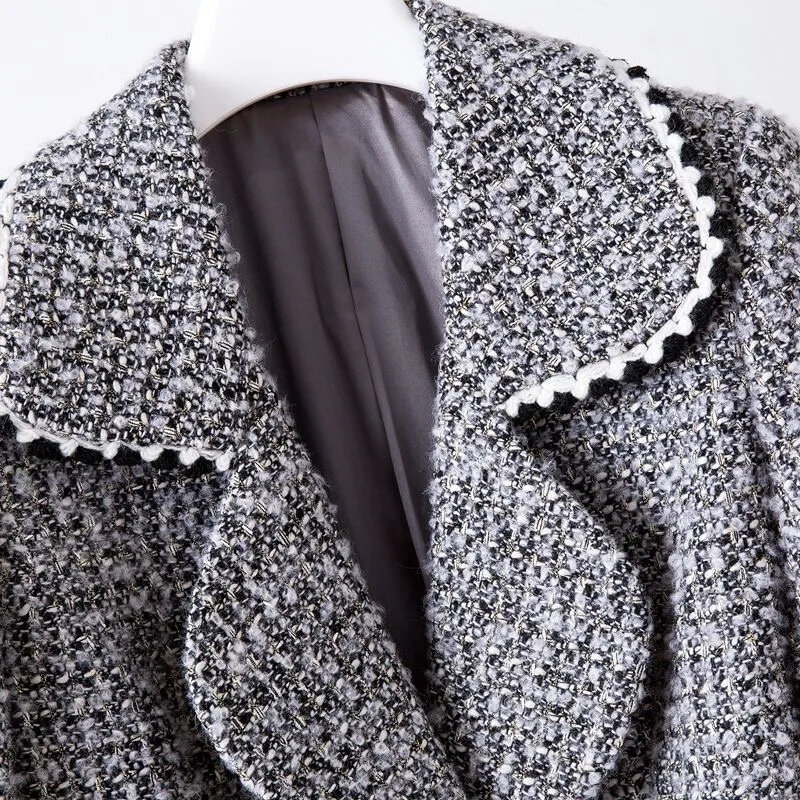 여성용 트위드 세트 칼라 재킷, 긴팔 원 버클 작은 향기 코트, 컬러 매칭 블레이저, 패션 2024 용수철 가을 신상