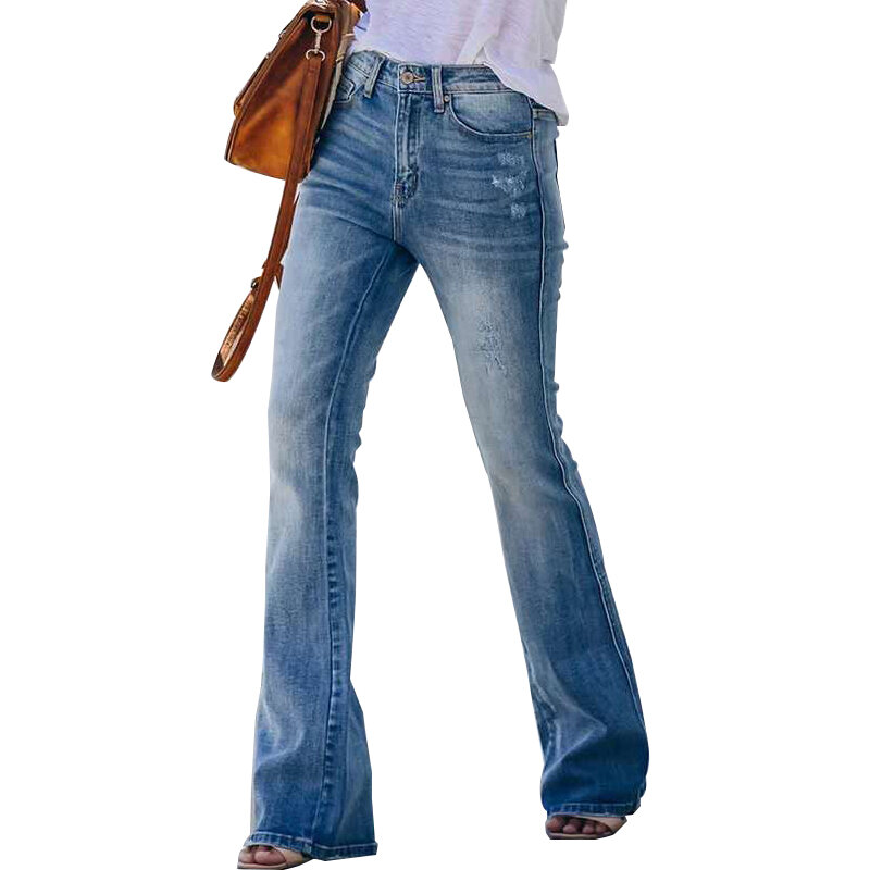 Jeans slim fit de verão feminino, cintura alta, fundo de sino, azul retrô, tamanho grande, 3060