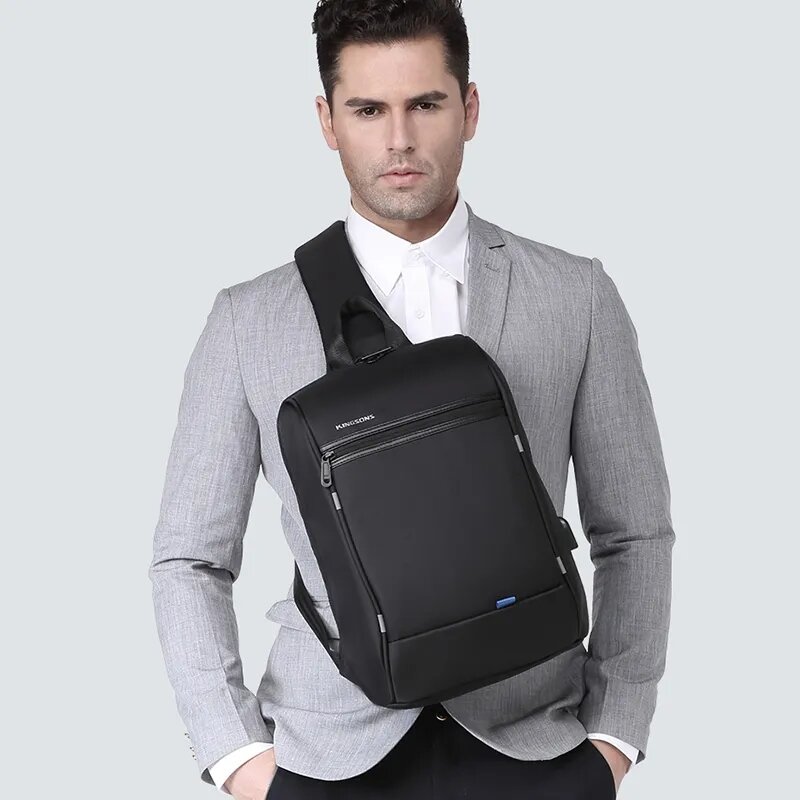 Kingsons tas Laptop 13.3 inci tas selempang bahu tunggal tas dada pria tas selempang kecil tahan air