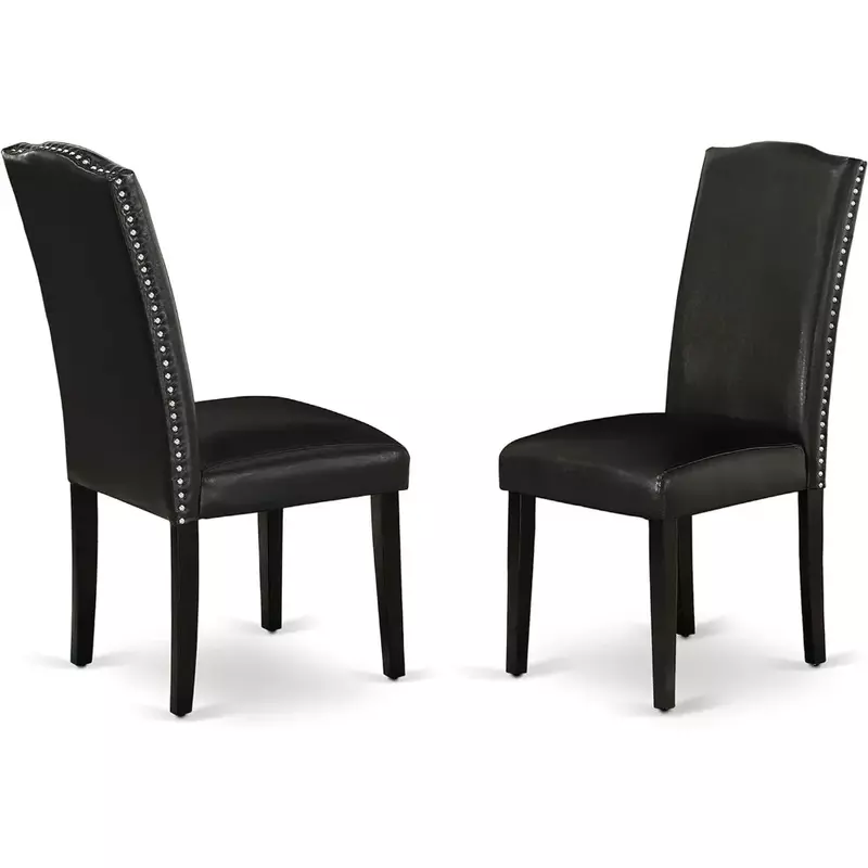 Das 5-teilige Esszimmermöbel-Set umfasst einen runden Esstisch mit Dropleaf und 4 gepolsterten Stühlen aus schwarzem Kunstleder