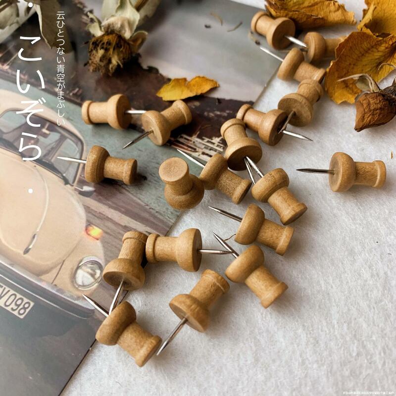 50 Pcs Thumbtacks Wood Brown Retro Pushpin Felt Board Cork Board Pushpin Ins High Value I-shaped Nail