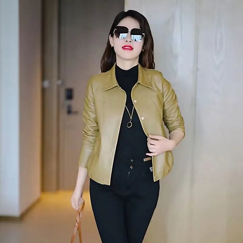 女性のための高品質の合成皮革コート,ショートジャケット,広い用途,韓国のフェミニンなコート,4xl,新しい秋,2023