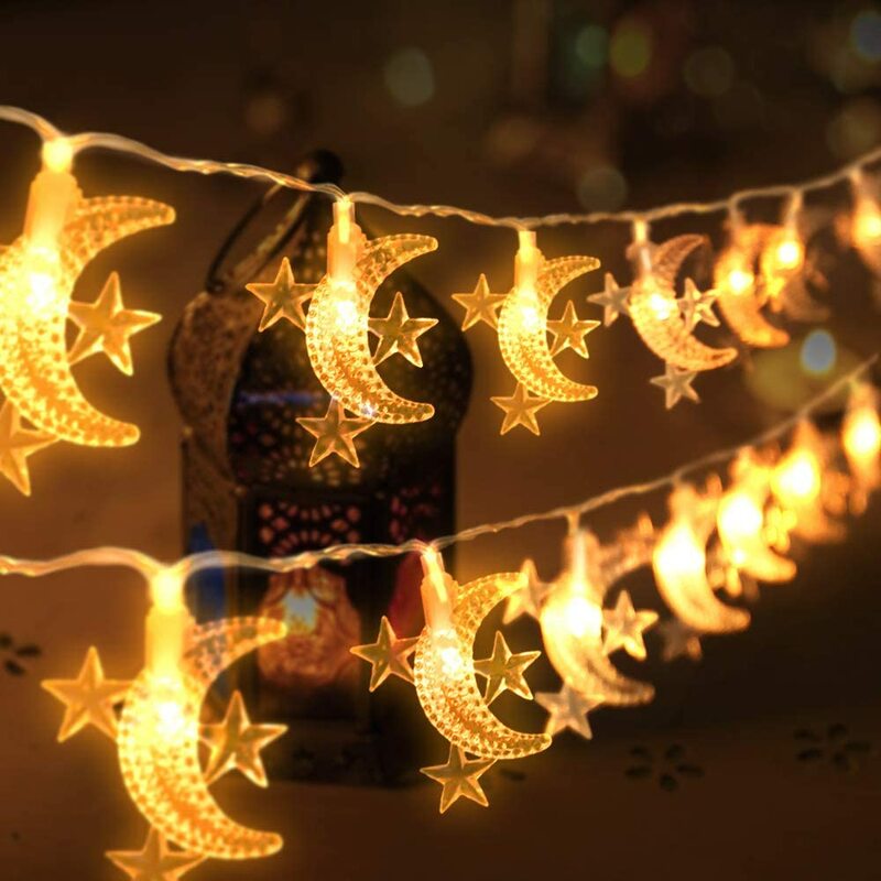 Guirxiété lumineuse étoile et lune dégradée, batterie 62 Mubarak, décoration du Ramadan, festival, fête, éclairage de Noël