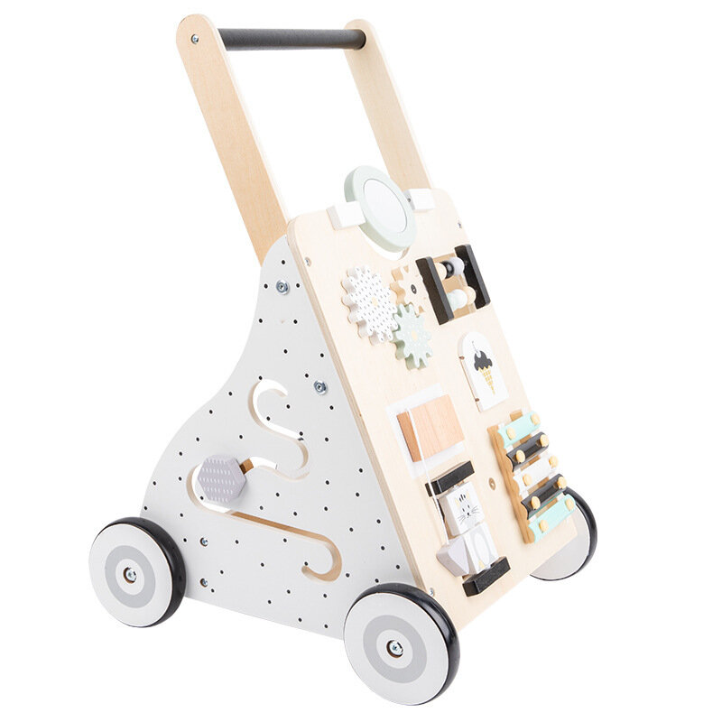 Cochecito de bebé con pata en forma de O, juguete multifuncional de madera, asistencia para caminar