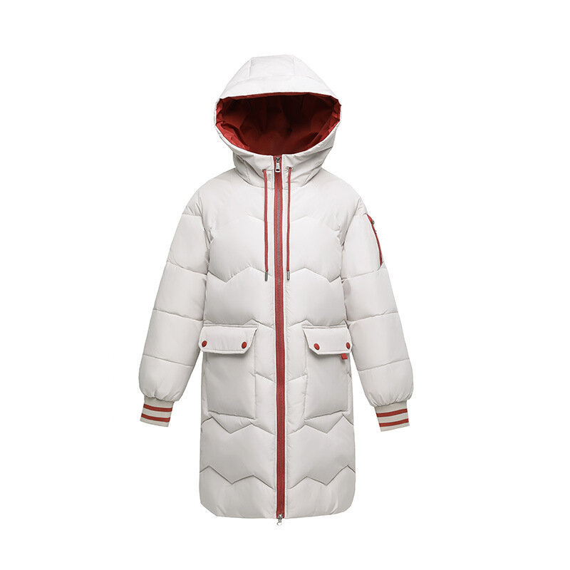 Abrigo de algodón de longitud media para mujer, abrigo holgado y grueso de Color de contraste, Invierno