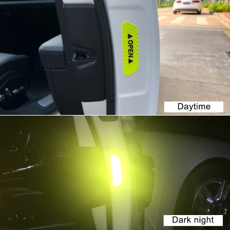4PCS/Set Car Door Stickers Universal Tape Safety Warning Mark OPEN High Reflective Tape Auto Driving Safety Reflective Strips