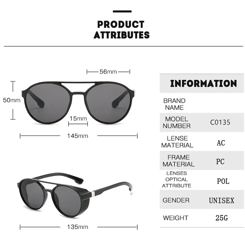 MUSELIFE-Óculos clássicos do punk para homens, óculos de sol vintage UV400, marca designer