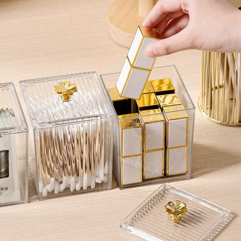 EvaluHOJar-Boîte de rangement pour coton-tige, contenant carré pour produits cosmétiques