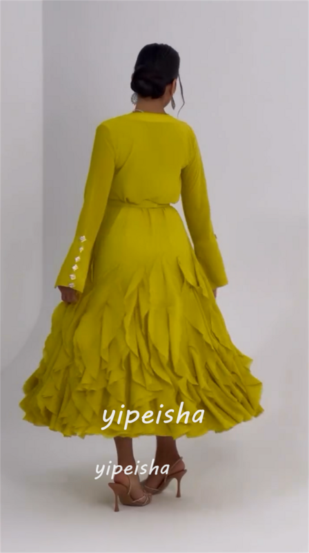 فستان متوسط الطول من حجر الراين من Jiayigong ، فستان برقبة على شكل حرف V ، ثوب سهرة ليوم عيد الحب ، مناسبة مخصصة ، قميص عالي الجودة