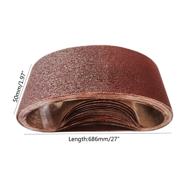 High Quality and Durable 7Pcs Sanding Belt Sander 50x686mm Red-brown