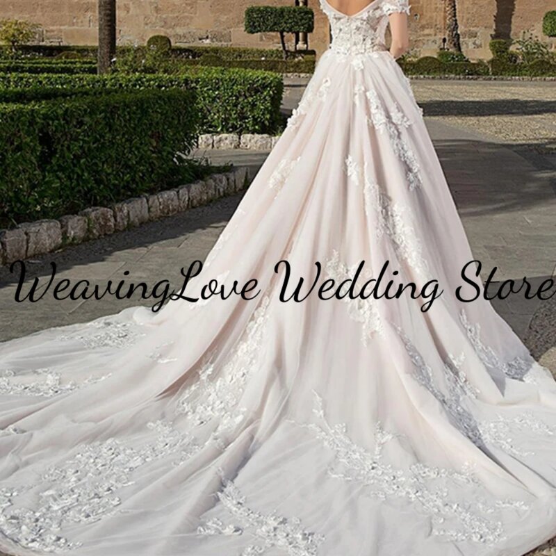 Luxury 3D Lace Applique Off Shouder  Wedding Dress V-neck Lvory White A-Line  Floor Length Vestido De Novia Casamento 2024
