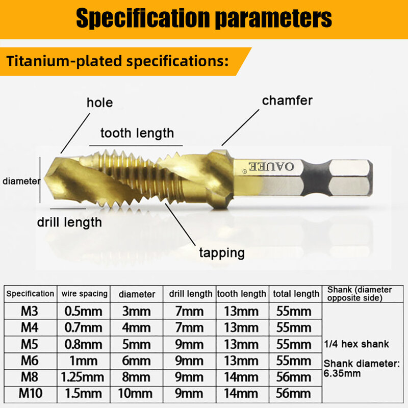 Metal Drill Bit Set Hex Shank Plated Hand Tools HSS Woodworking Tools Thread Metric Screw Bit Compound Tap Tools For Mechanic