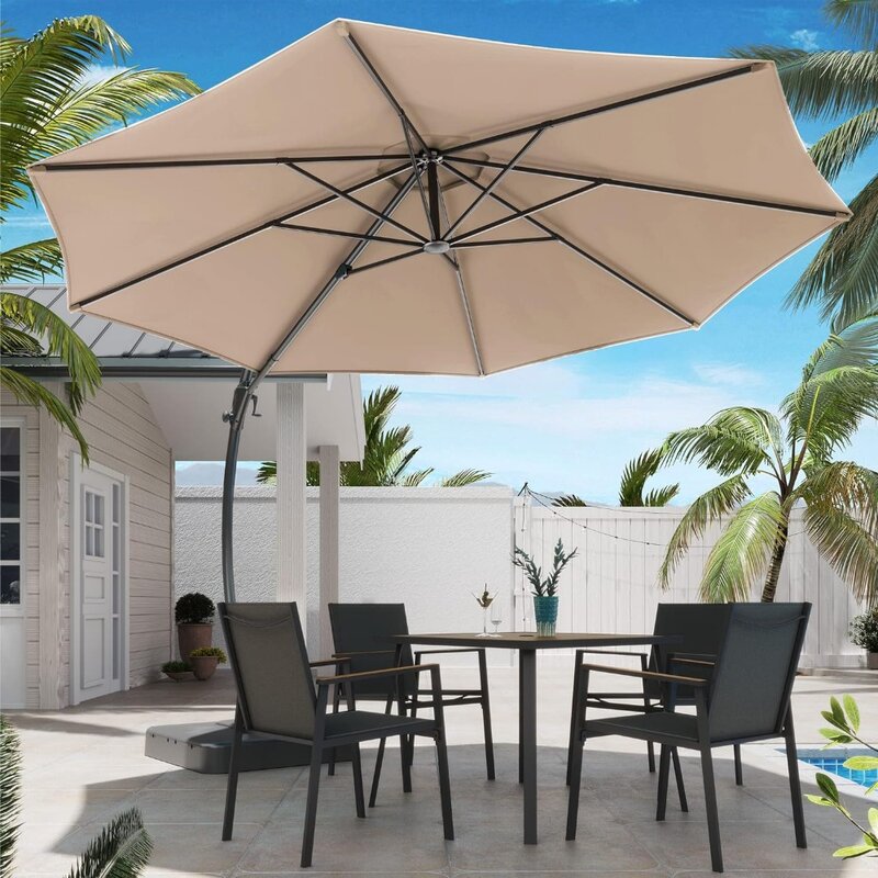Outdoor Patio Umbrella, with Base Included, Curvy Cantilever Umbrellas, Hanging Umbrellas with 360° Rotation, Patio Umbrella