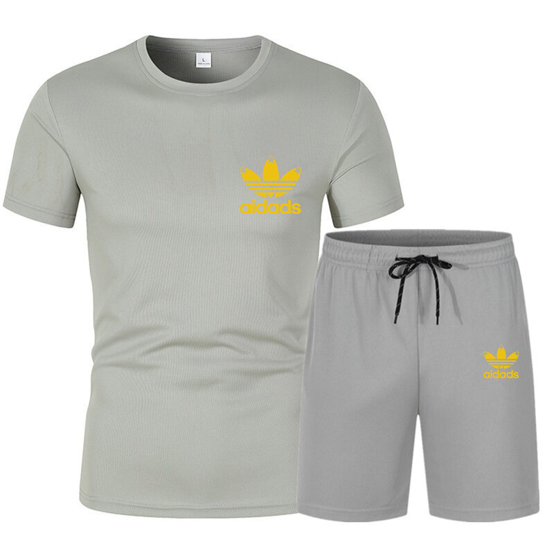 Set pakaian lari lengan pendek + celana pendek pria, setelan pakaian olahraga kasual modis 2024 dengan Jogger set untuk pria musim panas