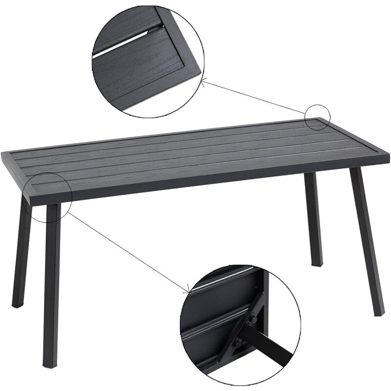 โต๊ะโลหะขนาดเล็กข้างโต๊ะกาแฟกลางแจ้งสำหรับลานด้านนอกสี่เหลี่ยมผืนผ้าสีดำ