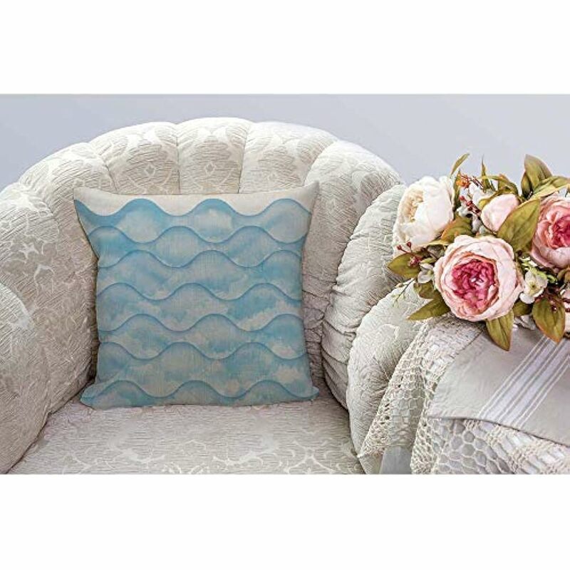 Fundas de almohada de lino y algodón con patrón de onda azul dinámica, acuarela abstracta, Océano y mar, funda de cojín decorativa