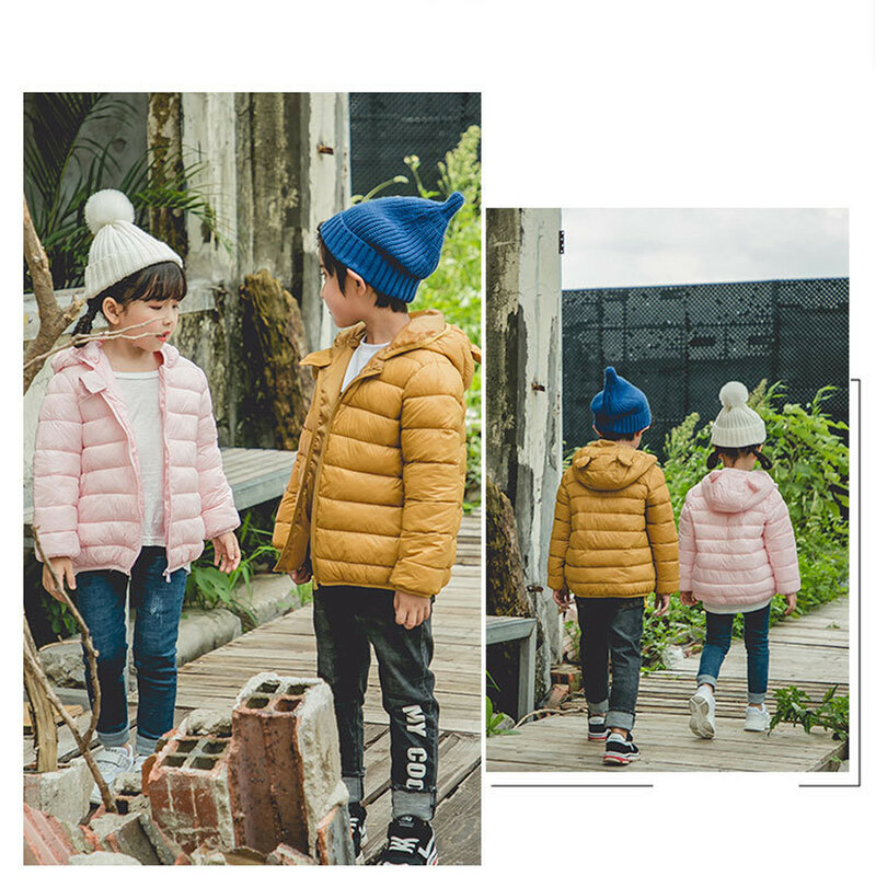 Симпатичная зимняя одежда для маленьких девочек, детские легкие пуховики с капюшоном с ушками, весенняя куртка для девочек, детская одежда для малышей, пальто для мальчиков