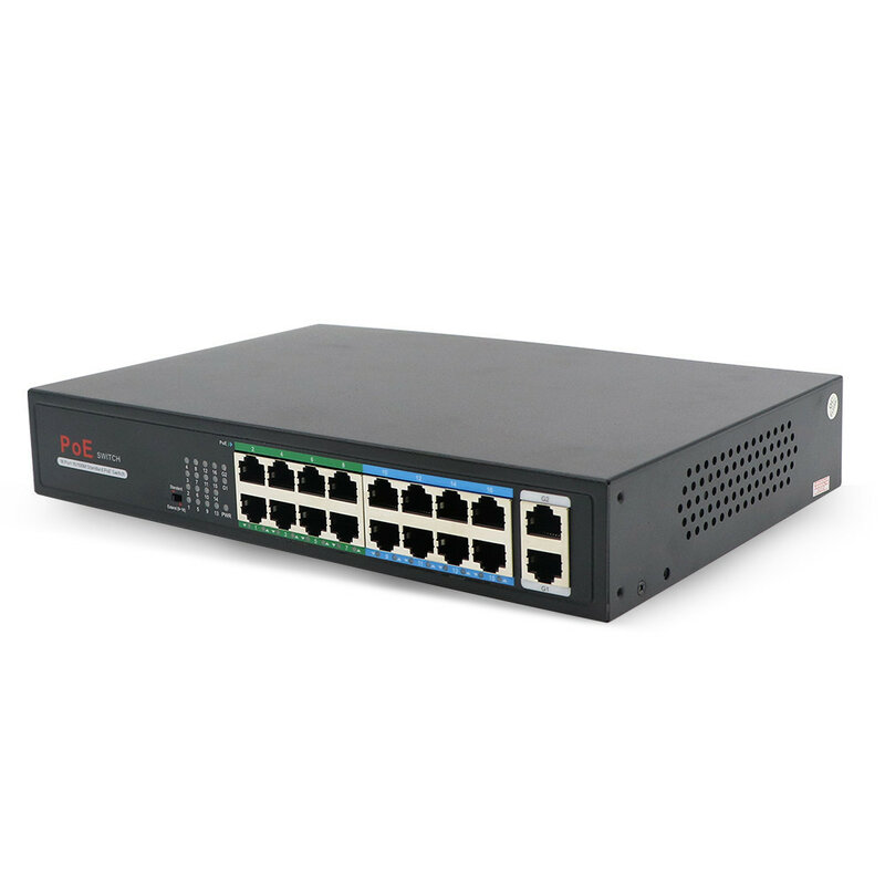 Jeatone 48V 4/8/16/24 portas de rede POE Switch Ethernet IEEE 802.3af/at Adequado para câmera IP/sem fio AP/CCTV Câmera 250m